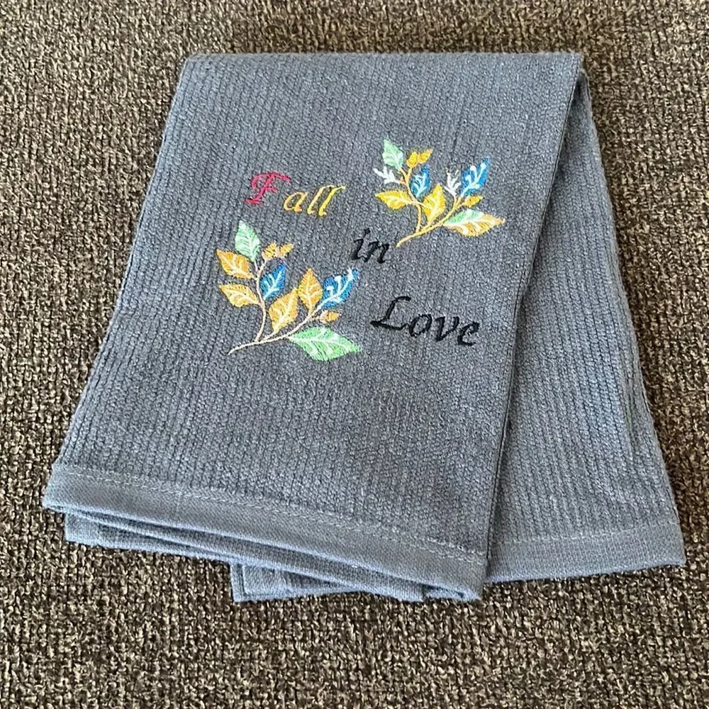 Custom Embroidered Cotton Barmop (2) Towels “Happy Fall Y’all” “Fall in Love”